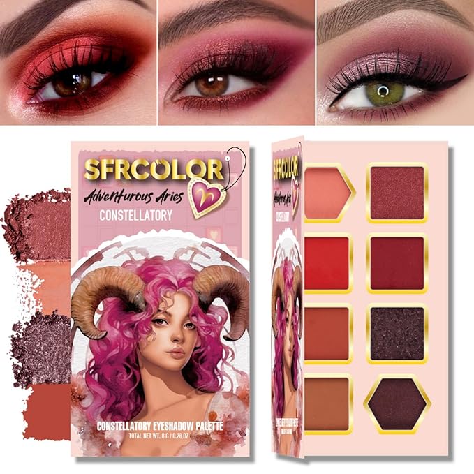 12-Color Zodiac Eyeshadow Palette, Matte Metallic Shimmer Pressed Pigments, Highly Pigmented Makeup Palette for Professional & Daily Eye Makeup (8282 Aries)