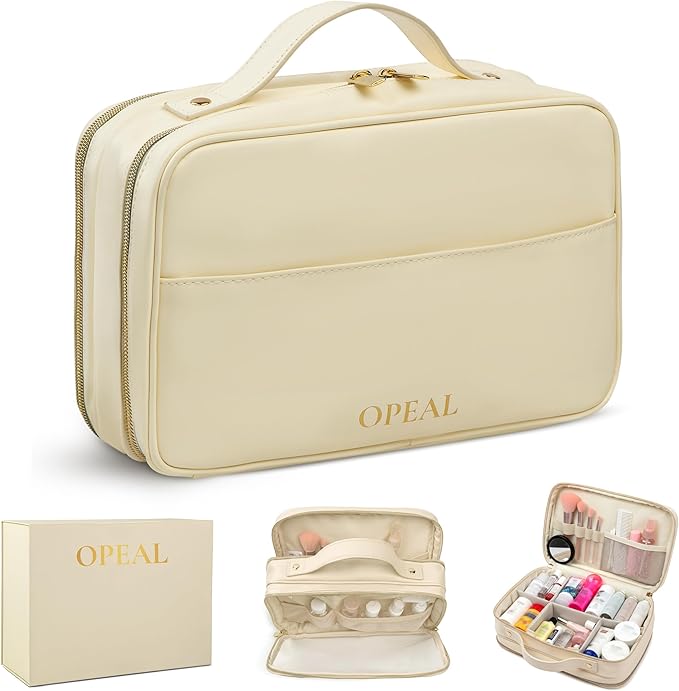 OPEAL Women’s Travel Makeup Organizer – Waterproof Modular Cosmetic Case with Compartments, Elegant Toiletry Bag for Carry-On & Daily Essentials, Cream