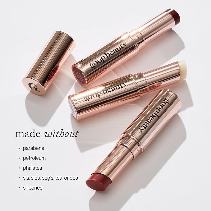 goop Beauty Lip Balm Trio | Clean Moisturizer for Chapped, Cracked & Dry Lips | Clear, Garnet, & Rose | Tinted for Sheer Color | Petroleum Free | 0.16 fl oz Each