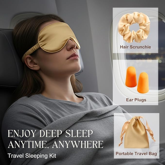 LCBD Silk Satin Sleeping Eye Mask, Gold Sleep Eye Mask Night Blindfold for Women and Men, Soft Breathable Blackout Eyeshade Eye Cover for Travel, Wedding Bridesmaid Gift