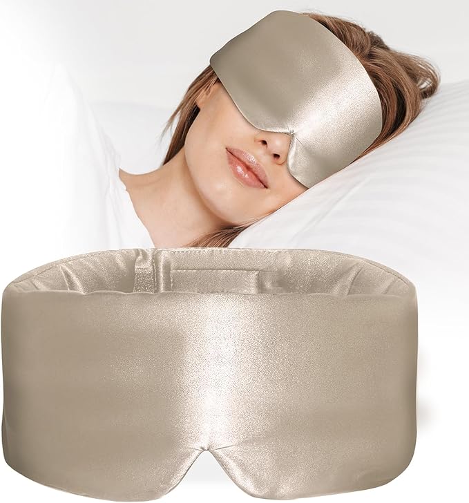 ATreebay 100% Mulberry Silk Sleep Mask, Large Eye Cover for Sleeping, Comfortable and Pressure-Free Sleeping Masks for Women Men, Completely Blackout (Taupe)