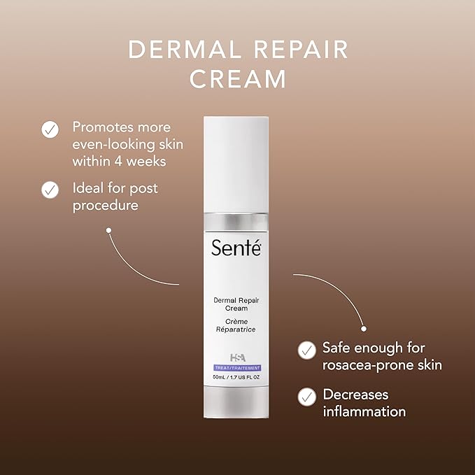 Senté Dermal Repair Facial Cream | Nourishing for Rosacea, Sensitive Skin, & Post-Procedure | Hydrate & Soothe| with Patented HSA, Vitamin E & Green Tea Extract | 1.7 Fl Oz