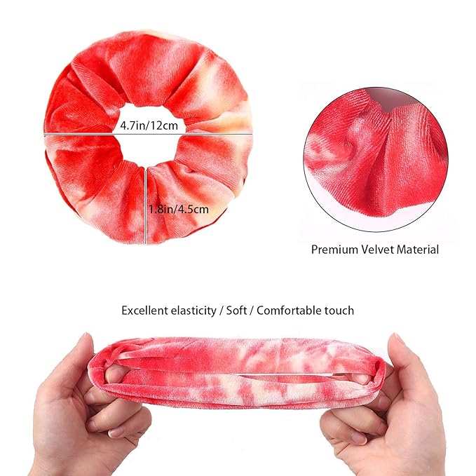 ZOCONE Tie Dye Scrunchies, 15 PCS Velvet Scrunchies for Hair in Gradient Color, Soft Rainbow Scrunchy Ponytail Holder, Hair Accessories Elastic Hair Bands for Women Girls, Tie Dye Party Favors