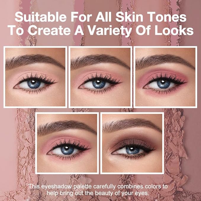 Mini 5-Color Matte Rose Nude Eyeshadow Palette – Dusty Rose, Mauve Pink & Cocoa Brown Neutral Matte Eye Shadow, High Pigment Blendable Long-Lasting Soft Glam Pink Brown Makeup for Daily Natural Looks