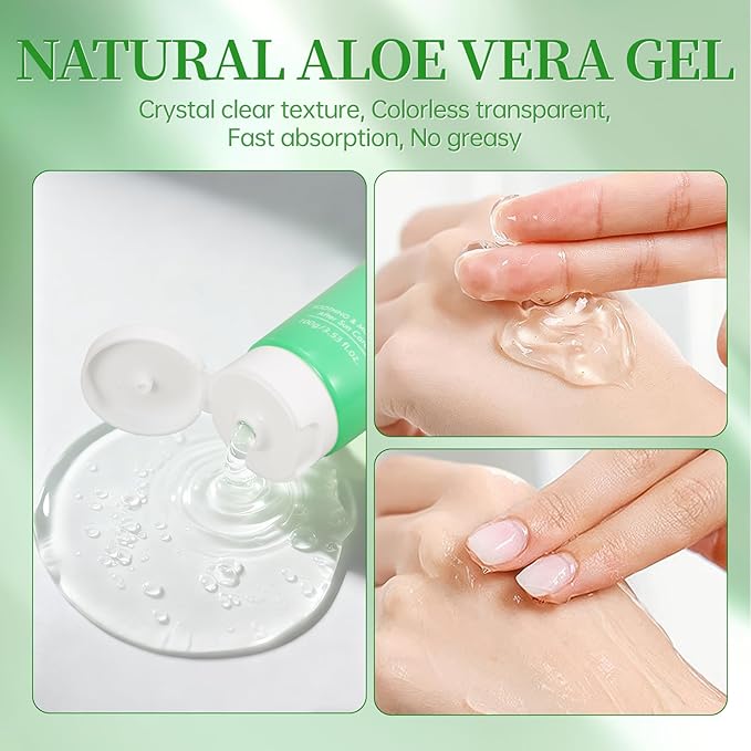 ASYBO 100x2 ML Aloe Vera Gel – 99% Organic Pure Aloe Vera Hydrating Face & Body Moisturizer, Natural Aloe Cream for Dry Skin, Sunburn, Acne, Soothing & Moisturizing for Face Body Hair