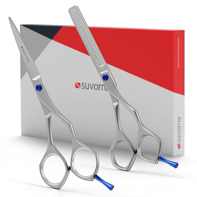 Suvorna Hair Cutting Scissors with Thinning Shears for Hair Cutting | 6.5" Japanese Steel Hair Scissors Professional | Right Hand haircut scissors for Cutting & Layering | Hair Shears for Women & Men