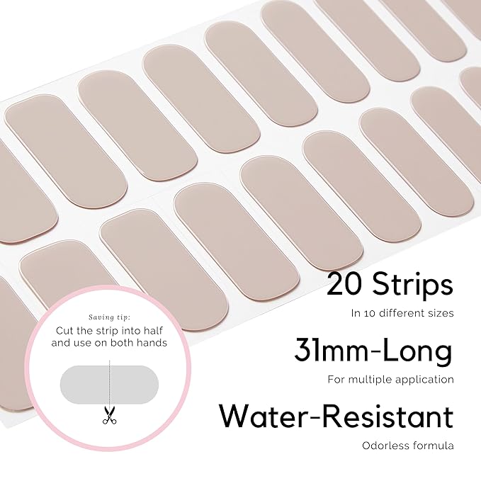 NAILOG Semi Cured Gel Strips - 20 Pcs Nail Stickers | Buy 2 Get 1 UV Light | Extra Long Wraps With Glossy Gel Finishing Light Gray, Dove