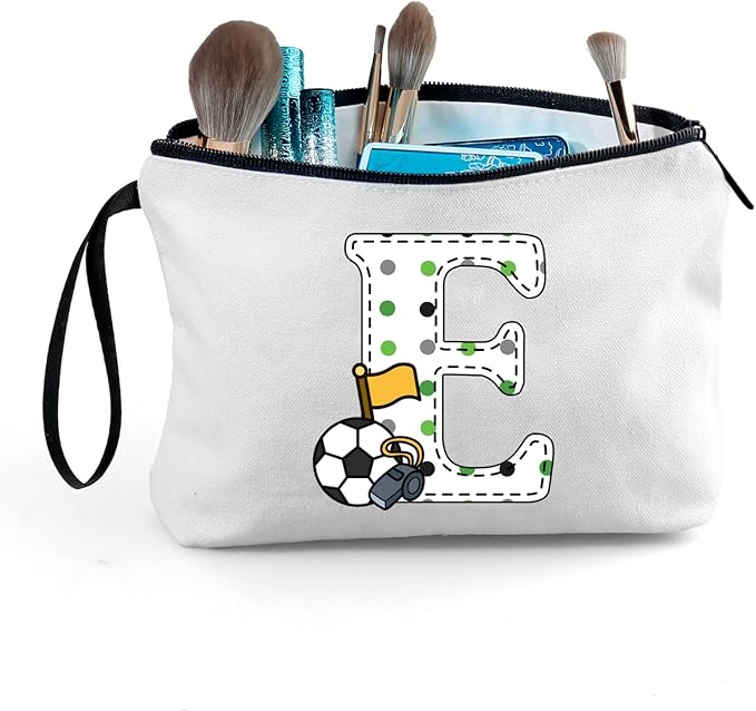 ARIOSEY Soccer Gifts Personalized Soccer Ball Cosmetic Bag for Purse Birthday Inspirational Gifts for Girls Women Team Coach Mom Stuff Travel Organizer-E
