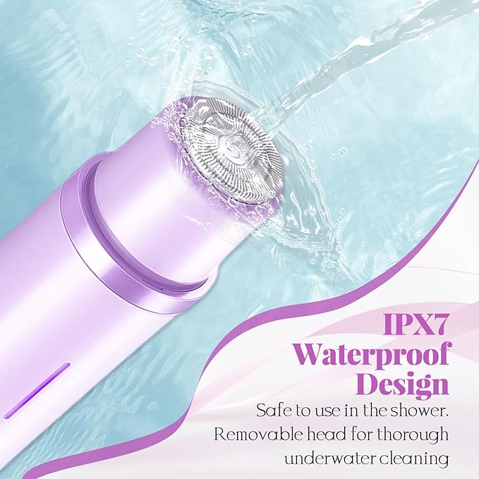 Bikini Trimmer for Women, 2-in-1 Painless Electric Razor with Ceramic Blade, Cordless for Sensitive Skin, Waterproof Dual Head Shaver Women for Facial and Body (Purple)