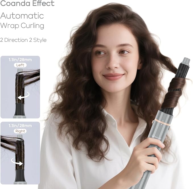 6-in-1 Hair Dryer Brush, 110,000 RPM High Speed Hair Dryer with Air Straightener, 28mm AUTO Curlers, IG INGLAM MegaAIR 2.0 Multi-Styler Set Volumizing and Shape, Gray