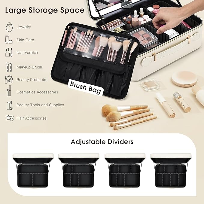 Leather makeup case with led