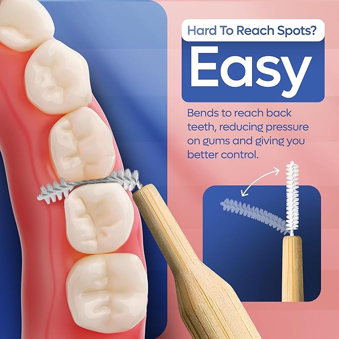 SmartLifeco Bamboo Interdental Brushes (10 Count) - Eco-Friendly Proxabrush, Reusable Dental Picks, Flexible Soft Bristles, Superior Gum & Teeth Cleaning, Toothpicks for Braces, PikStik - Tight Gaps