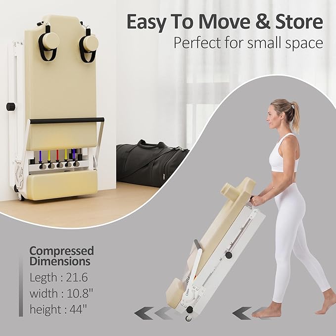 Pilates Reformer Machine, Foldable Pilates Equipment for Home Use and Gym Workout, Adjustable Resistance, 330 lbs Weight Capacity, for Advanced and Beginners Users
