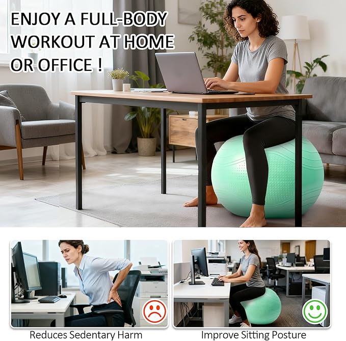 Gruper Yoga Ball, Multiple Sizes Non Slip Exercise Ball for Workout, Birthing, Balance, Stability, Pregnancy, 2200LB Capacity, Anti Burst Chair for Home and Office, Includes Quick Pump & Fitness Guide