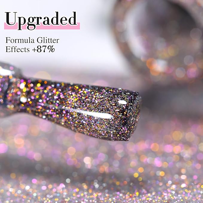 Double Rhythm 15ML Glitter Gel Polish Shimmer Reflective Holographic Color Magnetic for Nail Art Salon DIY at Home (Pink-B1153)