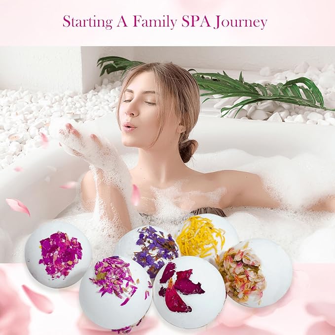 Aromatherapy Bath Bombs with Real Dried Flower Petals - 12 Pack Handmade SPA Gift Set for Women, Moisturizing Natural Essential Oil Fizzies for Stress Relief & Relaxation Home SPA