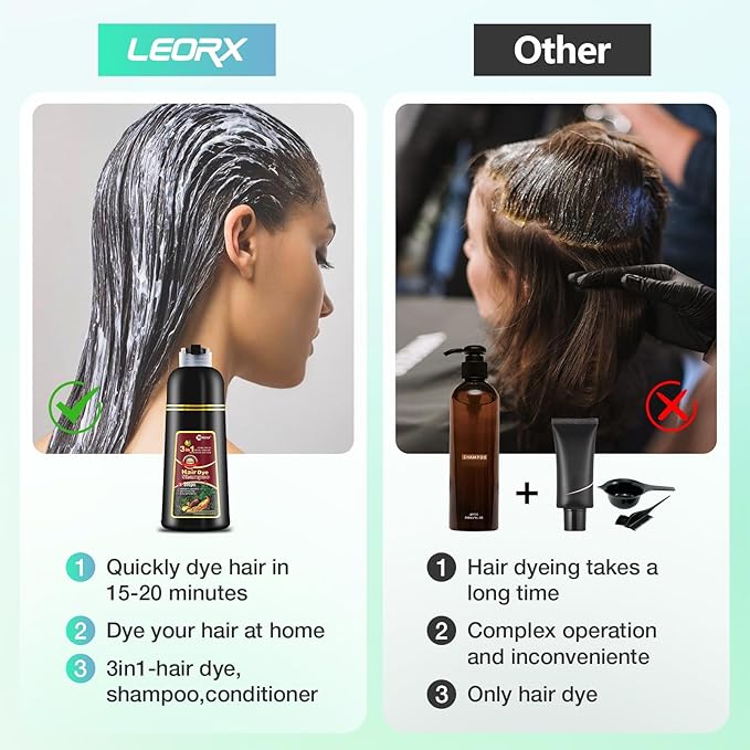 leorx Hair Dye shampoo, 3 In 1 Silver Color Shampoo Dye For Refresh Hair Instant Herbal Coloring For Women&Men - Tintes Para El Cabello Profesional