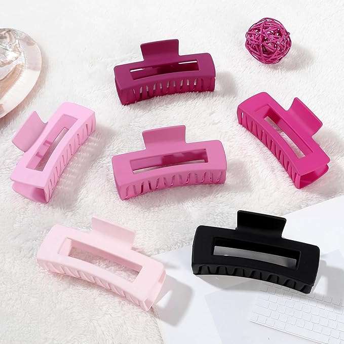 4 Inch Big Hair Claw Clips 6 Pcs Large Claw for Thick Hair Square Hair Clips for Women Rectangle Hair Clips Nonslip Acrylic Banana Jaw Clips Hair Accessories for Girls (Pink Purle)