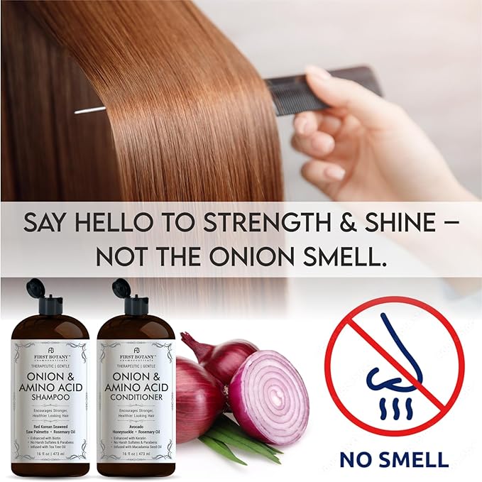 Onion & Amino Acid Shampoo and Conditioner Set – Hair Growth & Strengthening Formula with Biotin, Keratin & Argan Oil – Sulfate-Free, Made in USA - 16 fl oz x 2
