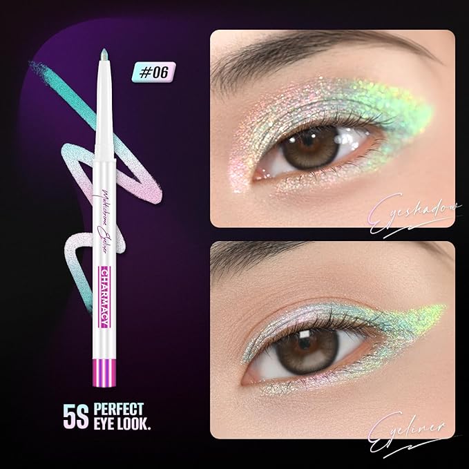 CHARMACY Chameleon Chrome Eyeliner, Multichrome Shifting Colors Metallic Glitter Eye Makeup, Waterproof Smudgeproof Gel Eyeliner, Long Lasting Wear, Vegan & Cruelty Free (B04)