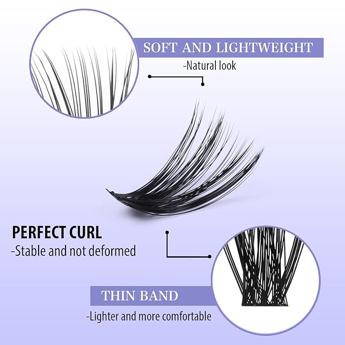 DIY Lash Clusters Kit 30-100D Volume Eyelash Extension Kit 8-16mm Thick Individual Lashes 708pcs with Lash Bond and Seal, Lash Tweezers, lash brush,Super Thin Band Eyelashes
