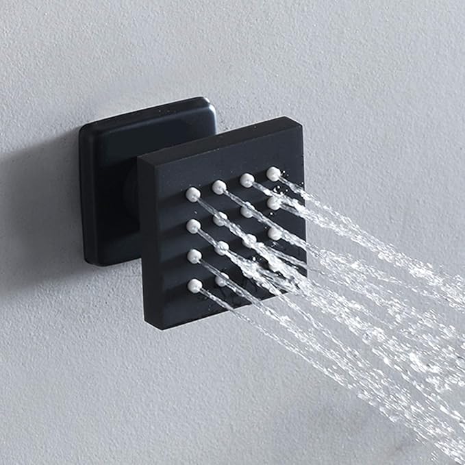 Cascada Luxury Bathroom Shower Set with Luxury Water Power LED Shower Head (Wall Mount) Rainfall Thermostatic 6 Massage Jets Spray Body Shower Set (12 Inch, Matt Black)