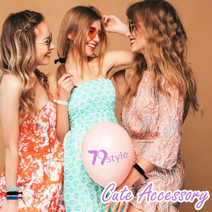 79STYLE Fabric Hair Ties - No Damage Black Ribbon Flat Hair Bands, Knotted Soft Ponytail Holders for Women, Yoga Hair Scrunchies (Black)