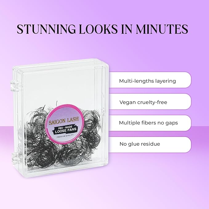 500 pcs Narrow Promade Loose Fans – 14D Volume 0.07 C Curl, 8–19 mm Mixed Length, Matte Black Handmade Lash Extensions, Thick Wispy Lashes for Pros (Black-C-0.03-13mm)