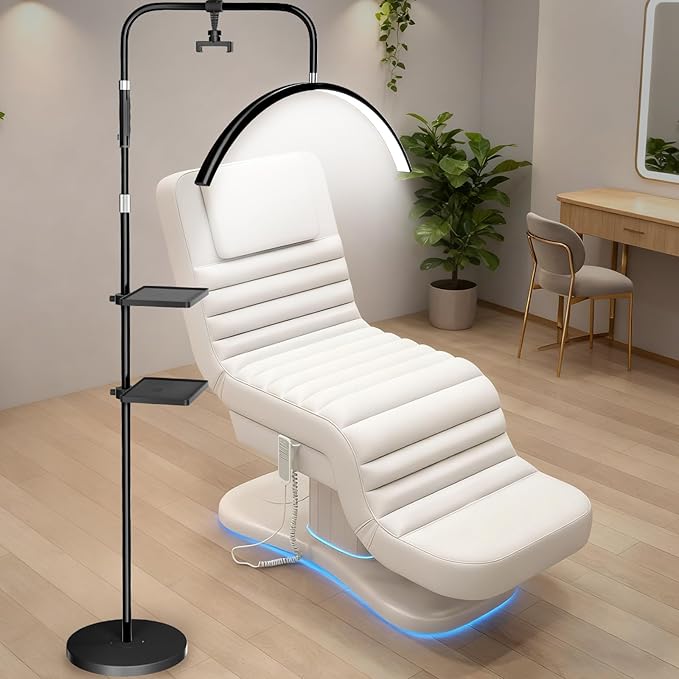 young master Half Moon Lash Light, 24W 1500LM Dimmable LED Floor Lamp with Adjustable Height for Lash Techs, Tattoo & Nail Artists, 4 Color Modes, Phone Holder & 2 Trays Included