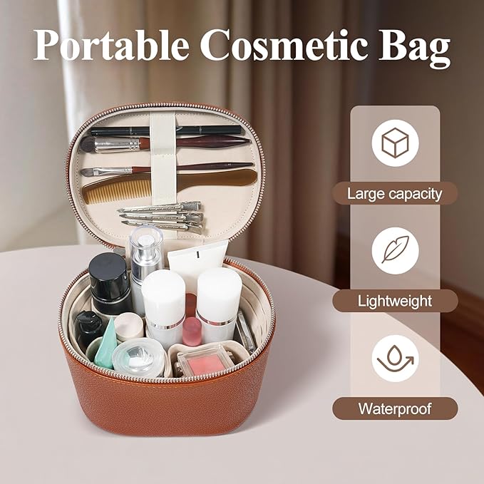 honitty Makeup Bag, Checkered Makeup Bag with Compartments and Handle, Portable Cosmetic Organizer Bags,Toiletry Bag for Women