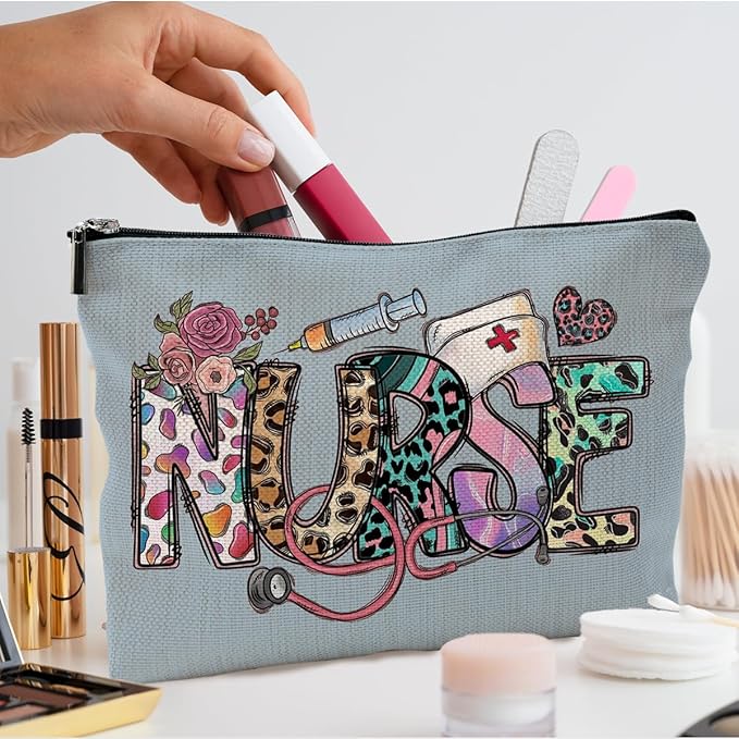 QGFM Nurse Makeup Bags,Nurse Gifts for Women,Nurse Cosmetic Bags With Zipper,Nurse Gifts for Nursing Student,Student Nurse Gifts(Blue)