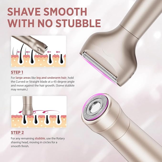 Electric Razor for Women Body: Rechargeable Painless Electric Shaver for Bikini Face Body Legs Underarms (Rose Gold)