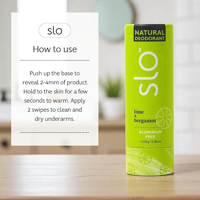 Slo | Natural Deodorant - All Natural Ingredients, Vegan & Cruelty Free, Paper Packaging | Lime + Bergamot, (1.94oz/55g)