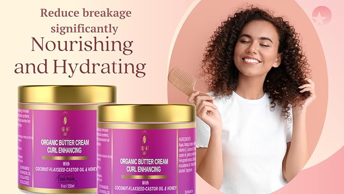 Organic Coconut Curl Enhancing Cream with Flaxseed, Black Castor Oil. Curls Detangler, Moisture-rich, Curl Revival Cream. Anti-Frizz, Defines All Curl Types & textures. Sulfate & Parabens free. 8 oz