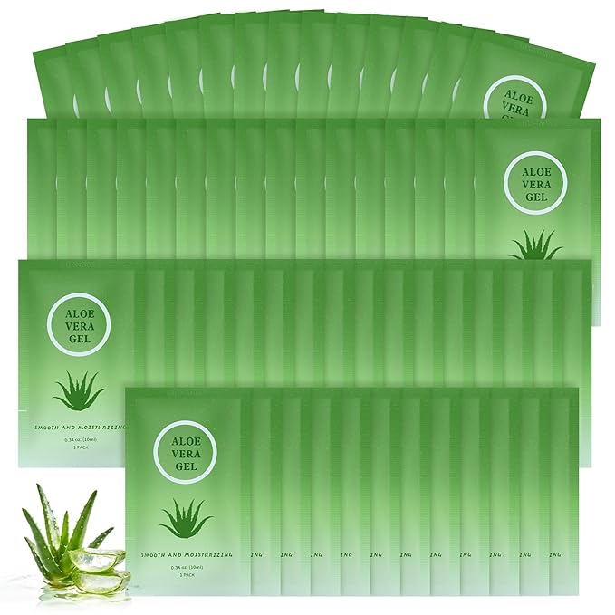Travel Size Aloe Vera Gel Bulk Mini Natural Organic Aloe Vera Lotion, Individually Wrapped Moisturizer Soothing After Sun Aloe Cream for Face Body Skin Care Outdoor Vacation 0.34 Fl Oz (Pack of 60)