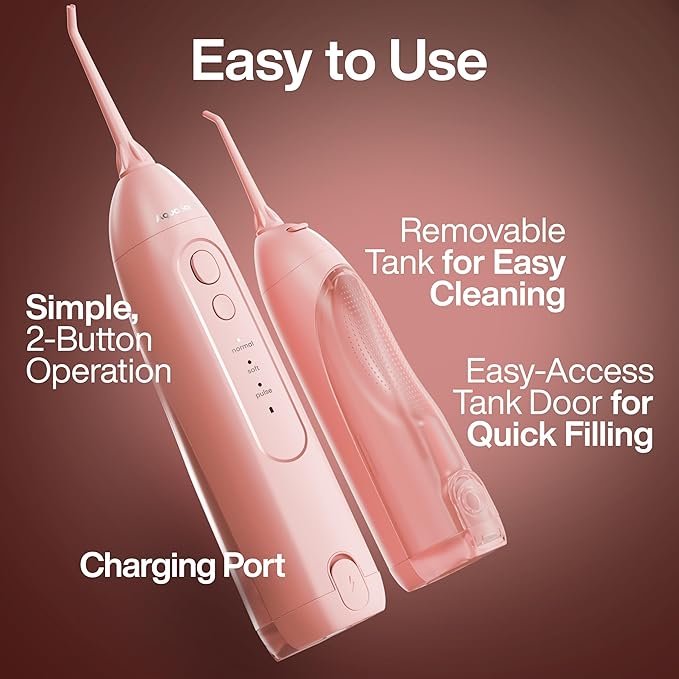 AquaSonic Icon Water Flosser for Teeth – Cordless Rechargeable Oral Irrigator – Waterproof, Portable Dental Cleaning with Jet Tip – Braces Home Travel - Blush