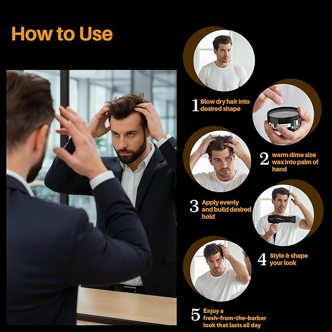 MY DE LUCA WIRED Molding Fiber Hair Wax for Men, Light Hold Pomade with Glossy Shine, Water-Based Hair Styling Product for All Hair Types, Flexible Definition and Smooth Finish, Made in Italy, 100ml