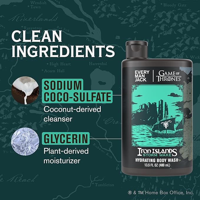 Every Man Jack Game of Thrones Collectors Body Wash - Clean Ingredients - Iron Islands - Storm Wake Scent - 13.5 oz (Pack of 2)