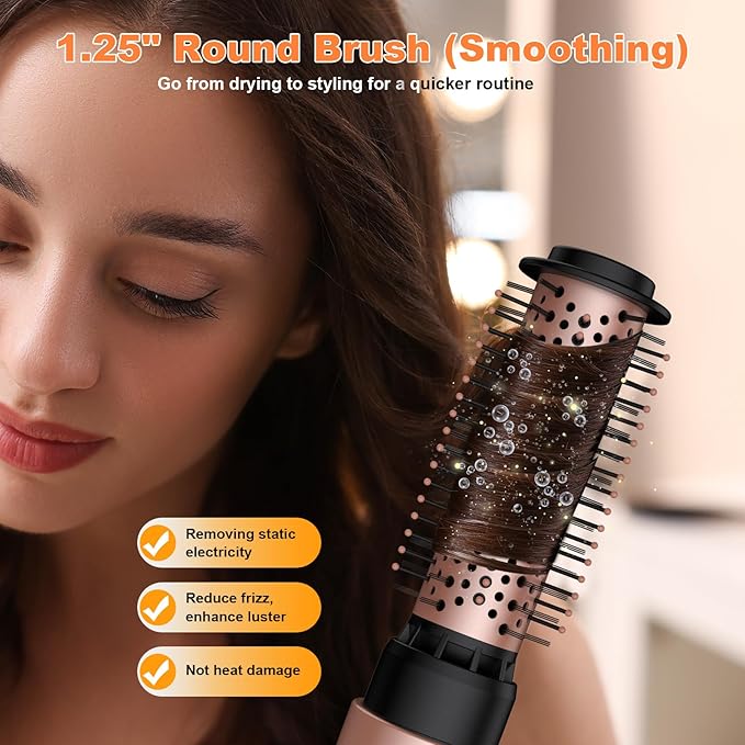 6-in-1 High-Speed Air Styler,110,000 RPM Professional Hair Dryer Brush-Fast Drying with No Heat Damage,Auto-Wrap Curlers for Effortless Salon Curls & Smoothing,Ionic Care & Travel Ready (Rose Gold)