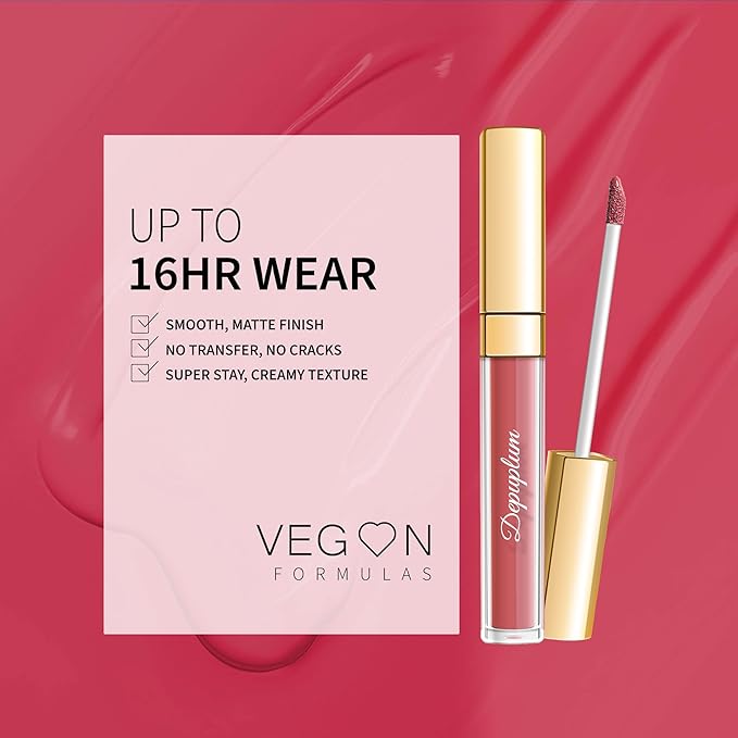 Depuplum Red Lipstick Matte for Women, Color Stay Long Lasting Lipstick Smudgeproof Liquid Lipsticks, Cruelty Free Lip Color (DM17 Watermelon)