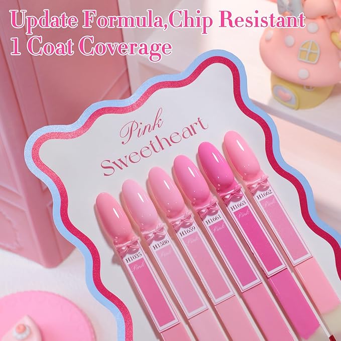 Double Rhythm 6 Pcs Hema Free Gel Polish Set 0.50 OZ Same Color Same Bottle Soak Off Neutral Natural Milky Gel Polish Kit Nail Art Manicure Salon DIY at Home (Peach Pink Rose-H6-2)