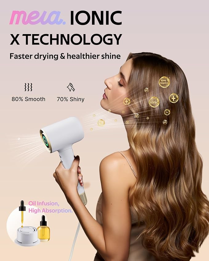 Professional Bi-Ionic Aromatic Hair Dryer & Hand Dryer- mera Ultra - Fast Drying Salon Results Blowdryer w/Magnetic Diffuser & Aromatherapy Nozzle, Safe Mode, cUL Certified, Lightweight for Travel