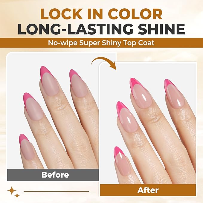 UNA GELLA No Wipe 2PCS Gel Top Coat Base Coat Set, Highly Glossy Top Coat Gel Nail Polish Strengthen and Acid-Free Clear Nail Base Soak Off, Key to Manicure for Her (U V Cure Need)