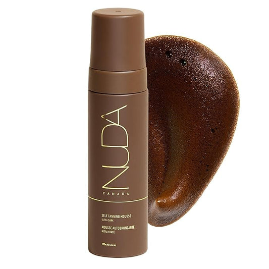 Nuda Ultra Dark BronzeFoam Self Tanning Mousse | Lightweight, Fast-Drying, & Streak-Free Sunless Tanner | with Hydrating Coconut Oil, Cucumber, Mango, Apricot, & Grapefruit | Easy to Apply, (190mL)
