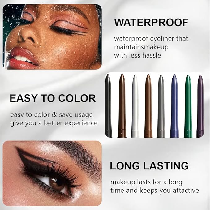 Retractable Creamy Eyeliner Eyeshadow Sticks for Eye Makeup, Ultra Pigmented Mechanical Eye Pencils, Smudge Proof Matte Satin Finish Formula, Waterproof, Vegan & Cruelty-Free (6 Pcs-Black-01)