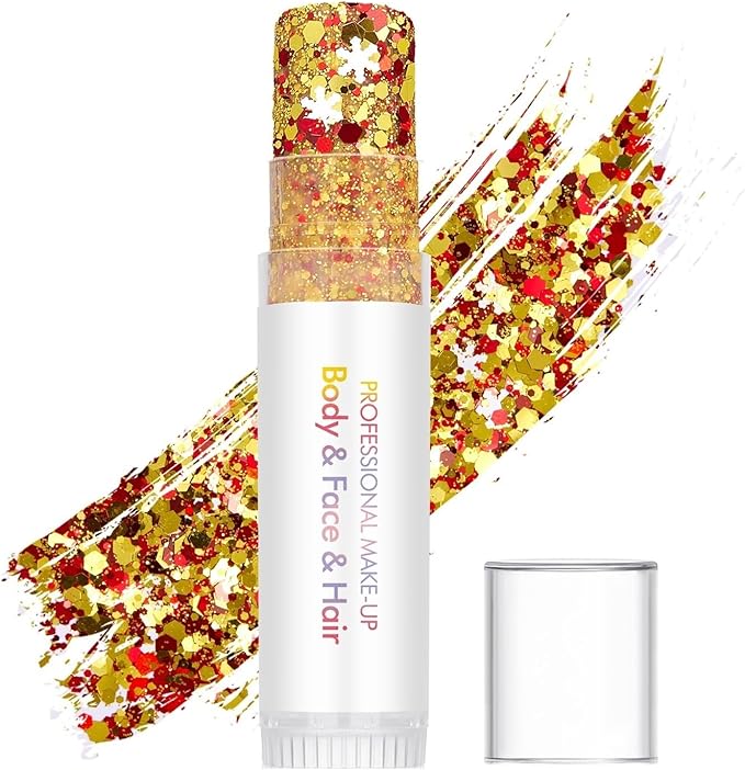 Red White Gold Glitter Makeup,Sparkling Neon Outfit Party Holographic Sequins Paint Mardi Gras Accessories Face and Hair Glitter Gel Makeup.