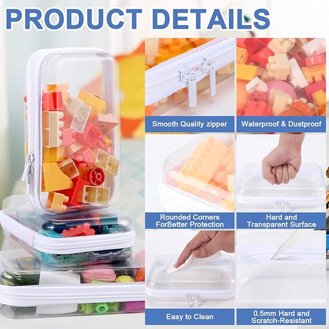 YOPCDJ Clear Hard Shell Zipper Case Clear Zipper Pouches, Travel Toiletry Bag & Waterproof Makeup Organizer, Diaper bag, Plastic Pouch for Office Home Storage, White 3 Pack, MSS