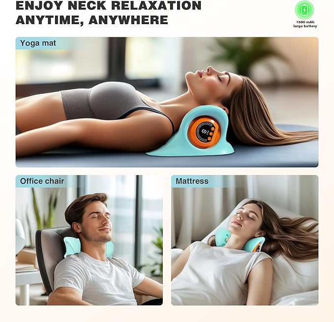 Neck Massager, Neck and Shoulder Relaxer with Heat, 3 Modes, Portable Pillows for Pain Relief and Muscle Relax, 26° Angle Cervical Traction Device for Back, Shoulder