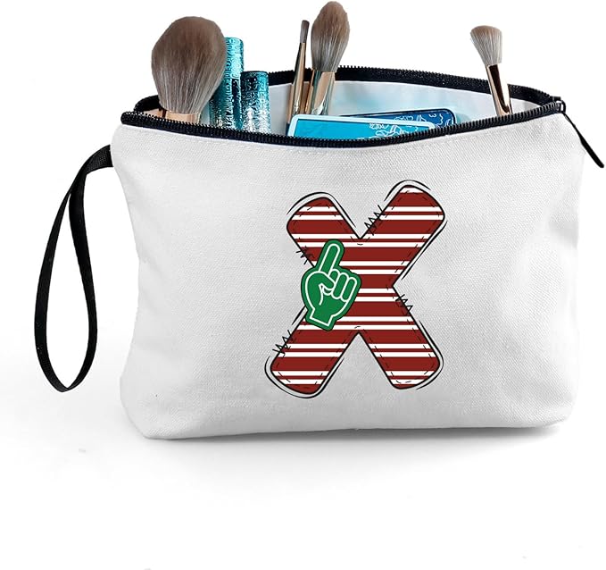 ARIOSEY Football Initial Birthday Graduation Gifts Cosmetic Travel Toiletry Bags Football Accessories Party Favors for Women Girls Daughter Niece Team Coach Friends -X