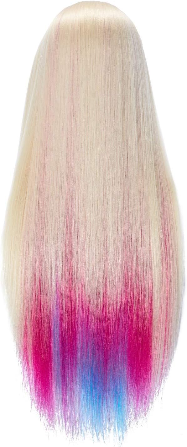 Hairingrid 26"-28" Mannequin Head for Hair Styling Training - Manikin Cosmetology Doll With Synthetic Fiber Hair and Free Clamp Holder (Multicolor)